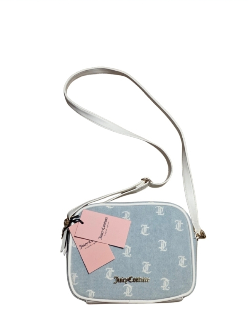 Juicy Couture Blue Monogram Crossbody Bag White Strap Y2K Shoulder Purse NWT